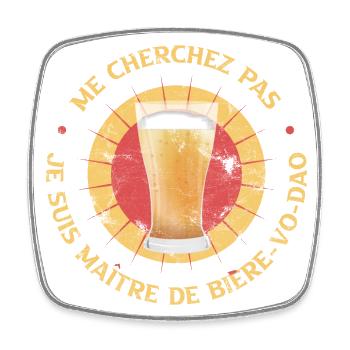 Maitre de Bière Vo Dao - Humour Apéro Alcool - Magnet carré - blanc - Devant