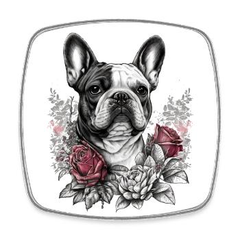 French Bulldog with red roses - Square fridge magnet - white - Front