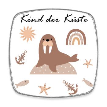 Kind der Küste | Walross, Anker, Regenbogen | Boho - Viereckiger Kühlschrankmagnet - Weiß - Vorne