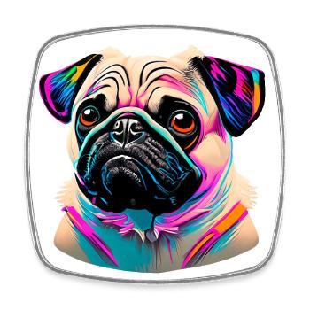 Mops Kopf Pug Graffiti - Viereckiger Kühlschrankmagnet - Weiß - Vorne
