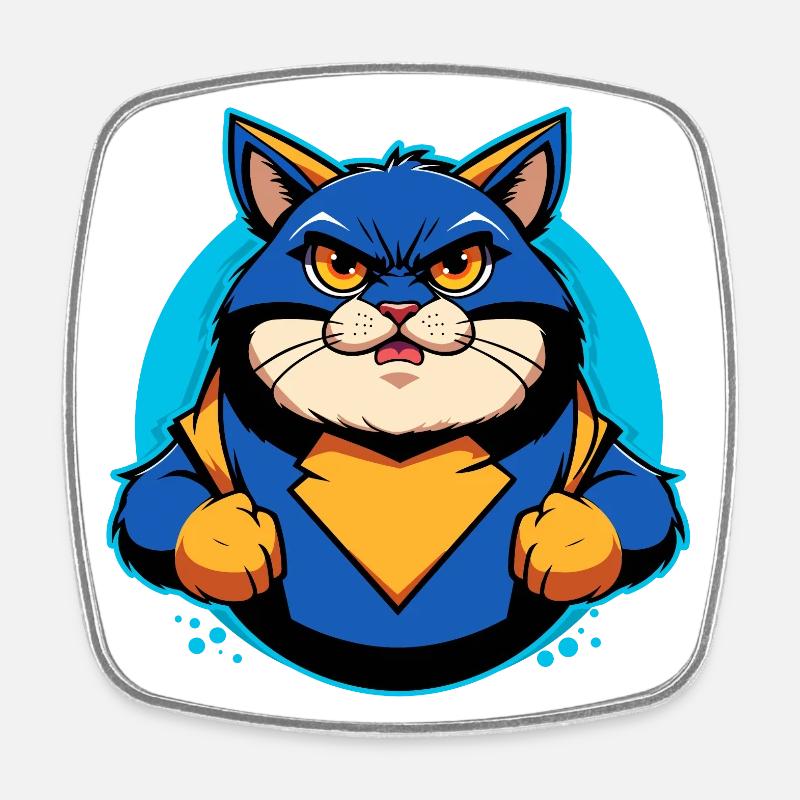 Chat super-héros - Magnet carré - blanc
