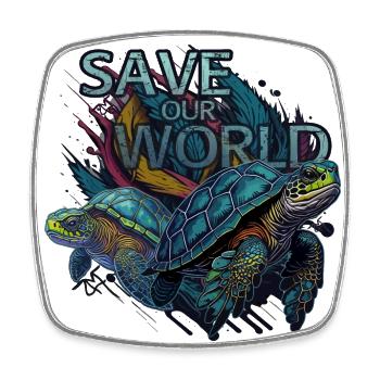 Schildkröten Turtles Save Our World 5000 - DIGITAL - Viereckiger Kühlschrankmagnet - Weiß - Vorne