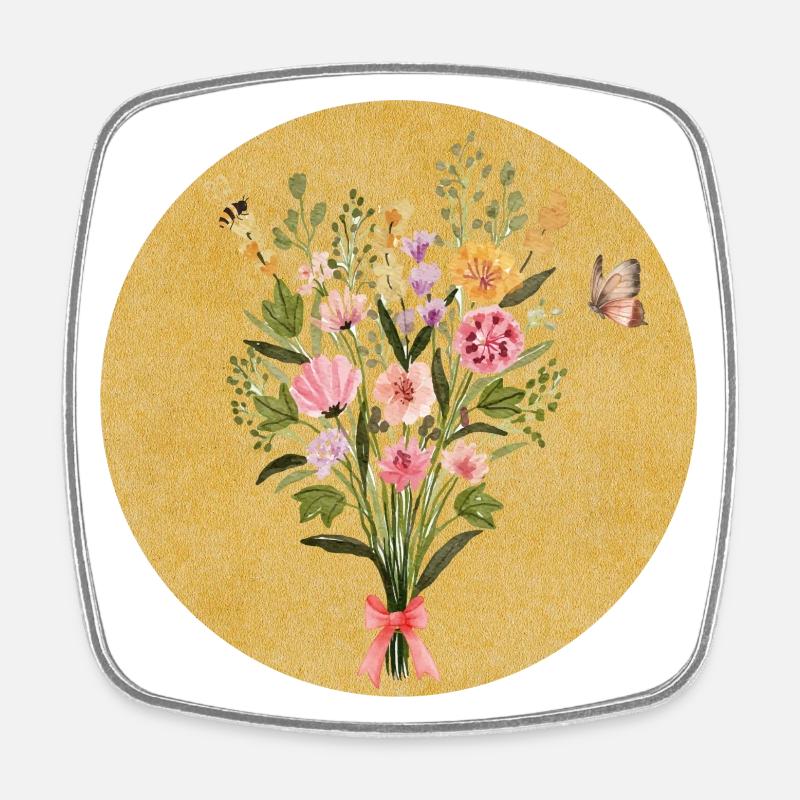 Spring flowers - Square fridge magnet - white