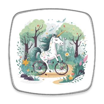 Licorne à vélo - Magnet carré - blanc - Devant
