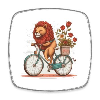 Löwe auf dem Fahrrad - Viereckiger Kühlschrankmagnet - Weiß - Vorne