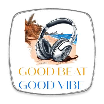 Good Beat, Good Vibe Kopfhörer am Palmenstrand - Viereckiger Kühlschrankmagnet - Weiß - Vorne