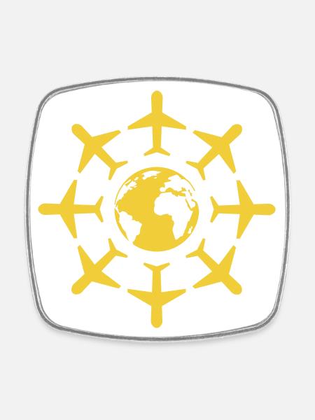 Globe avec des avions - Magnet carré - blanc