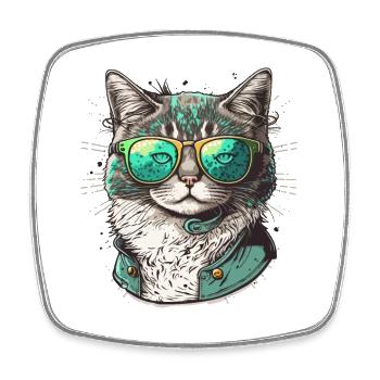 Chat cool - Magnet carré - blanc - Devant