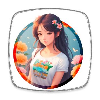 Anime Manga Girl in Garden - Viereckiger Kühlschrankmagnet - Weiß - Vorne