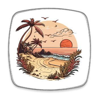 Coucher de soleil sur la plage - Magnet carré - blanc - Devant