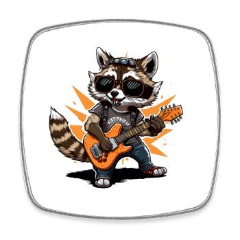 Raccoon Guitariste - Magnet carré - blanc - Devant