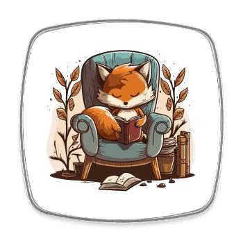 Foxy Reader - Viereckiger Kühlschrankmagnet - Weiß - Vorne