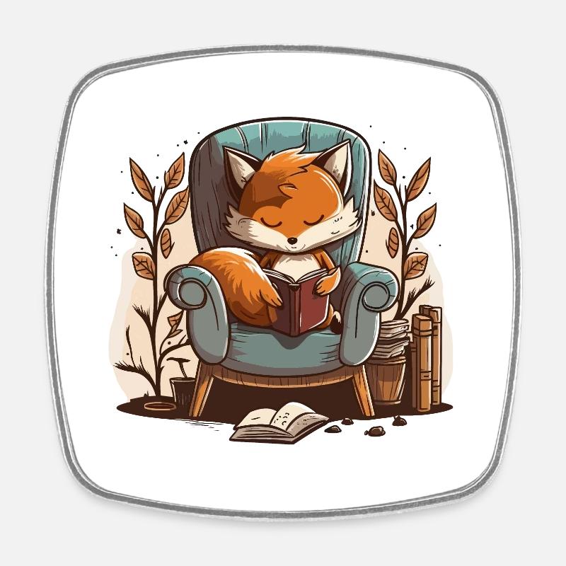 Foxy Reader - Magnet carré - blanc