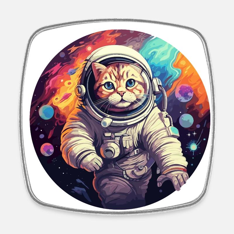 Cat Astronaut - Square fridge magnet - white