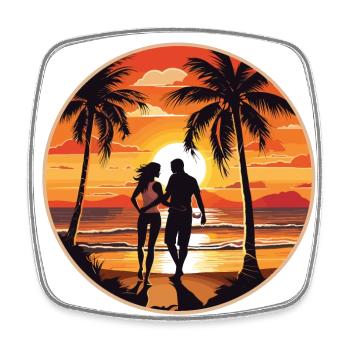 Beach Island Sea Couple - Square fridge magnet - white - Front
