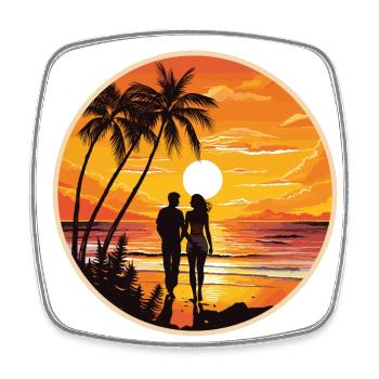 Coucher de soleil Couple Plage - Magnet carré - blanc - Devant