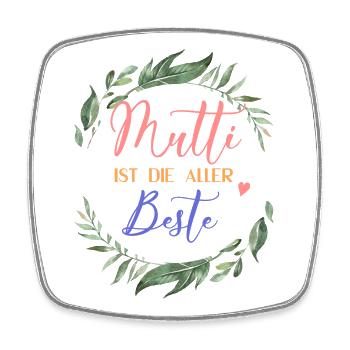 Mutti ist die Beste! Floral, personalisierbar - Viereckiger Kühlschrankmagnet - Weiß - Vorne