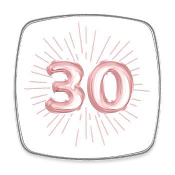 Numéro 30, imprimé or rose, personnalisable - Magnet carré - blanc - Devant