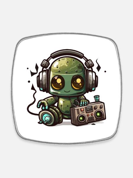 Beats und Bots - Viereckiger Kühlschrankmagnet - Weiß
