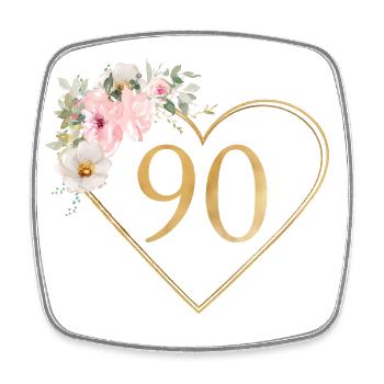 Zahl 90, Herz-Blumen-Design, personalisierbar - Viereckiger Kühlschrankmagnet - Weiß - Vorne