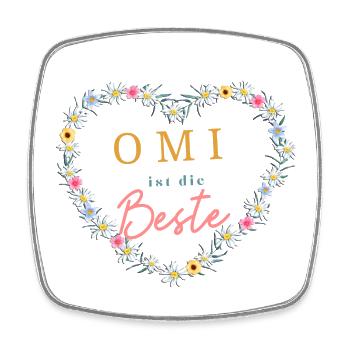 Omi ist die Beste! Niedlicher Blumenkranz - Viereckiger Kühlschrankmagnet - Weiß - Vorne