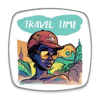 Travel Time - Square fridge magnet - white - Front