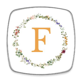 U monogramme, Couronne florale fleurs sauvages - Magnet carré - blanc - Devant