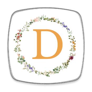D Monogram, Floral Wreath Wildflowers - Square fridge magnet - white - Front