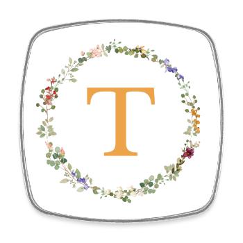 T monogramme, Couronne de fleurs sauvages - Magnet carré - blanc - Devant