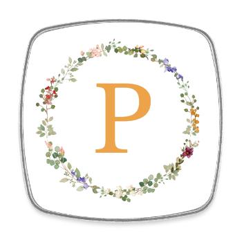 P Monogram, Floral Wreath Wildflowers - Square fridge magnet - white - Front