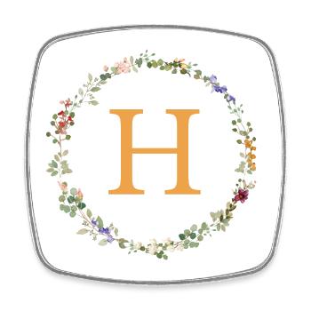 H Monogram, Floral Wreath Wildflowers - Square fridge magnet - white - Front