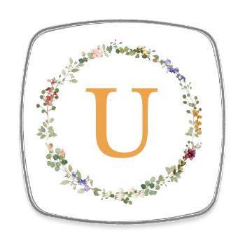 U Monogram, Floral Wreath Wildflowers - Square fridge magnet - white - Front