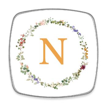N Monogramm, Blumenkranz-Wildblumen - Viereckiger Kühlschrankmagnet - Weiß - Vorne