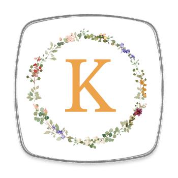 K Monogram, Floral Wreath Wildflowers - Square fridge magnet - white - Front