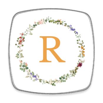 R Monogramm, Blumenkranz-Wildblumen - Viereckiger Kühlschrankmagnet - Weiß - Vorne