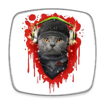 Cat wearing headphones - Square fridge magnet - white - Front