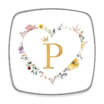 Lettre P, Monogramme, Coeur, Personnalisable - Magnet carré - blanc - Devant