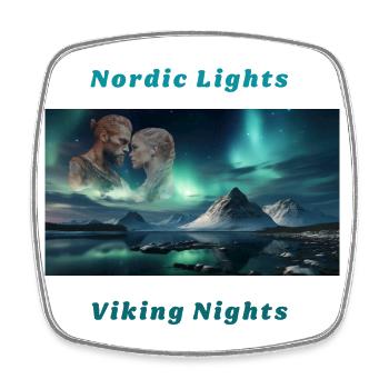 Viking Couple - Nordic Lights, Viking Nights - Square fridge magnet - white - Front