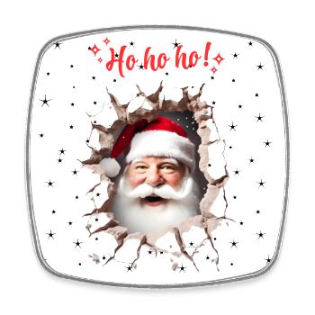 Der Weihnachtsmann lugt durch ein Loch in der Wand - Viereckiger Kühlschrankmagnet - Weiß - Vorne