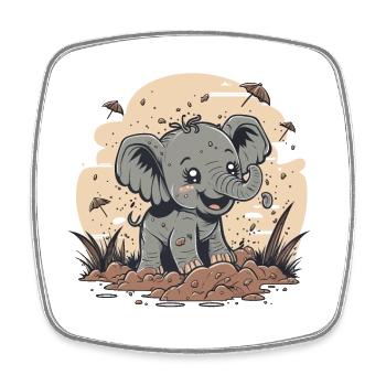 Verspielter Elefant - Viereckiger Kühlschrankmagnet - Weiß - Vorne