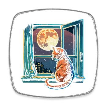 Chat sournois - Magnet carré - blanc - Devant