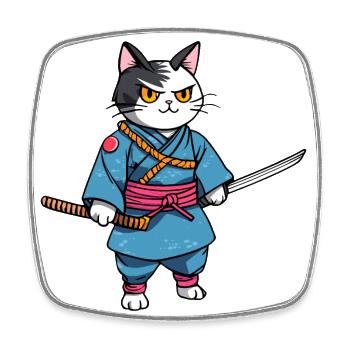 Chat samouraï #43 - Magnet carré - blanc - Devant