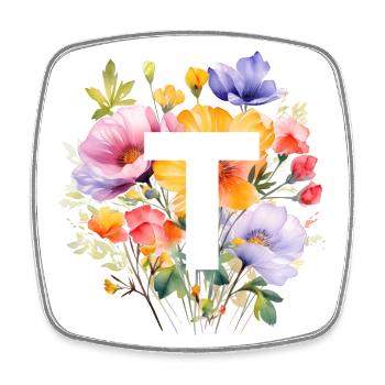 T Monogram, Colorful Bouquet - Square fridge magnet - white - Front