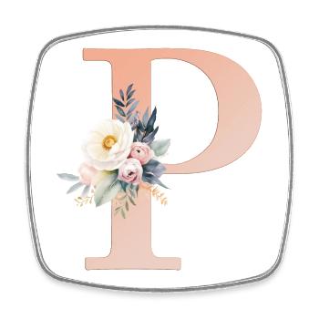 P monogramme, Floral, Boho - Magnet carré - blanc - Devant