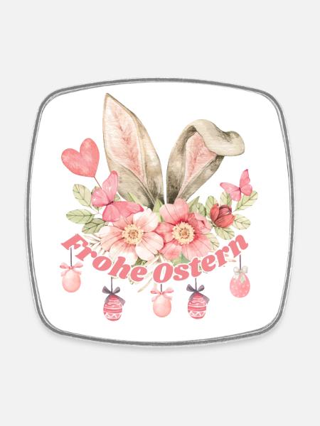 Frohe Ostern Hasenohren Mädchen - Viereckiger Kühlschrankmagnet - Weiß