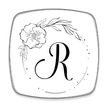 R Monogramm Floral, Line Art, personalisierbar - Viereckiger Kühlschrankmagnet - Weiß - Vorne