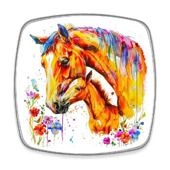 Cheval avec son poulain - Magnet carré - blanc - Devant