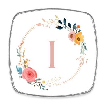I Monogram Floral, Floral Wreath, Personalizable - Square fridge magnet - white - Front