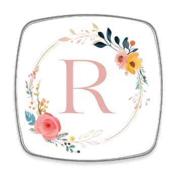 R Monogram Floral, Floral Wreath, Personalizable - Square fridge magnet - white - Front