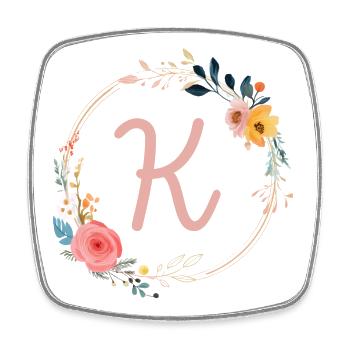 K Monogram Floral, Floral Wreath, Personalizable - Square fridge magnet - white - Front